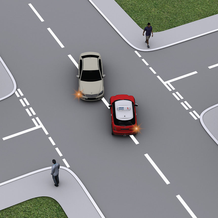 Illustration of a red Mini turning right